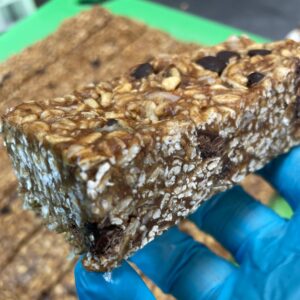 homemade protein bar made with oats, peanut butter, and chocolate chips