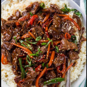 Mongolian Beef w/ Sautéed Snap Peas & Rice
