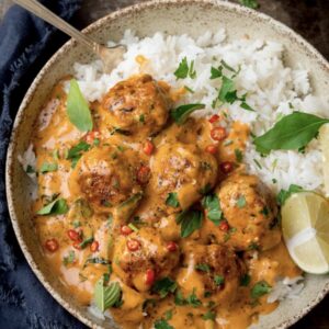 Coconut Curry Beef Meatballs  & Sticky Rice